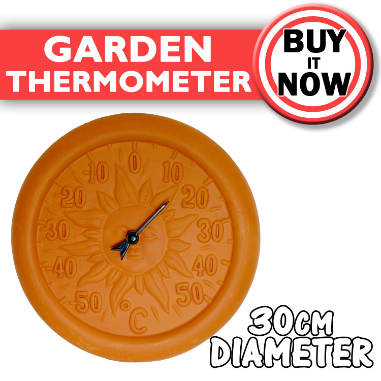 Gardenline 30cm Circular Garden Thermometer Terracotta Outdoor | eBay
