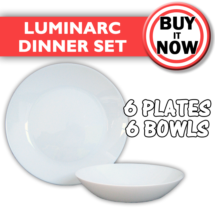 Luminarc Green Table Dinner Set 6 Person 12 Piece 6 Bowls 6 Large