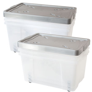 wheels plastic storage stackable 100l 150l boxes extra clear sizes neatly vary stacks smaller easily stack colours moving gray even